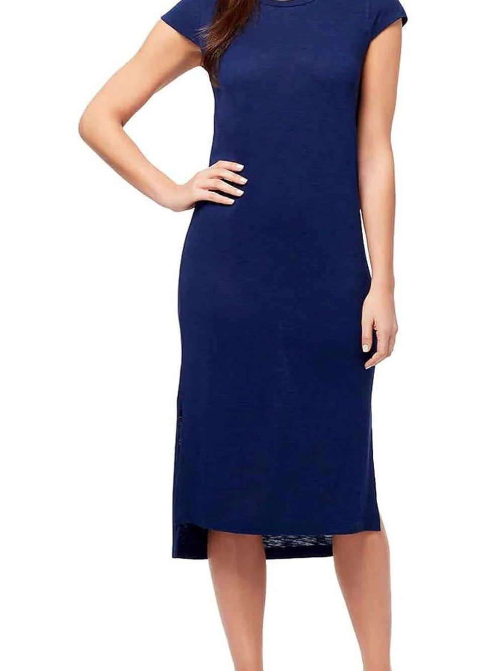 Jessica Simpson Navy Short-Sleeve Midi Knit Dress